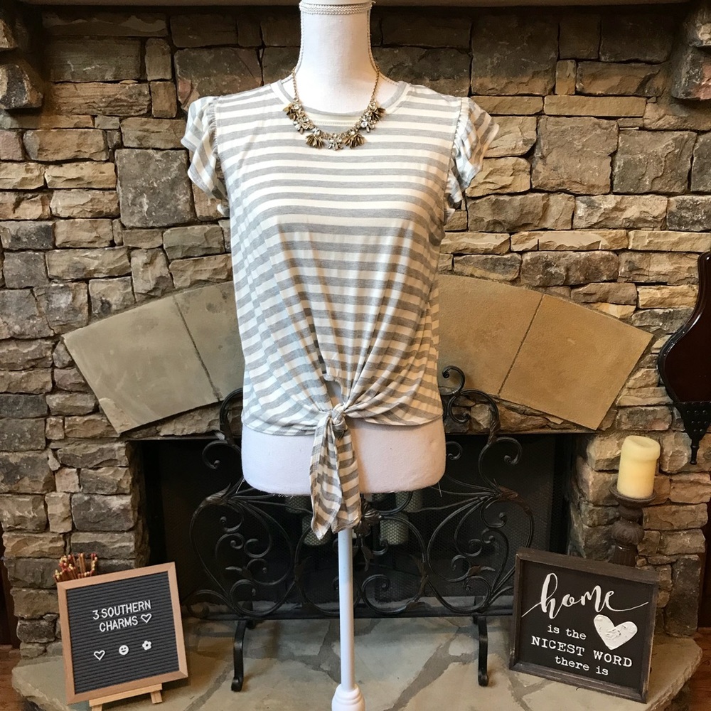 NWOT Altar’d State Striped Flutter Sleeve Top - Picture 1 of 6